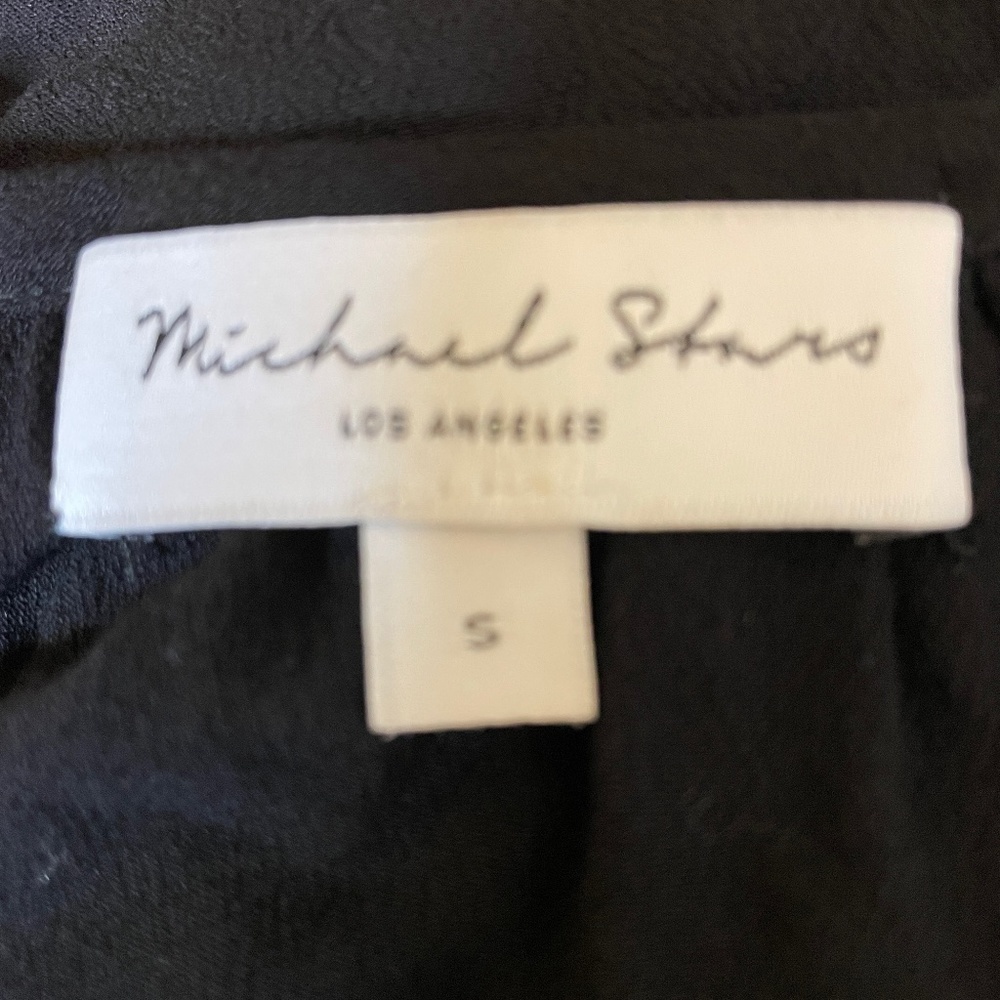 NWOT Michael Stars Shoulder Tie Flounce Hem Black Mini Dress Sz. S - Picture 3 of 4